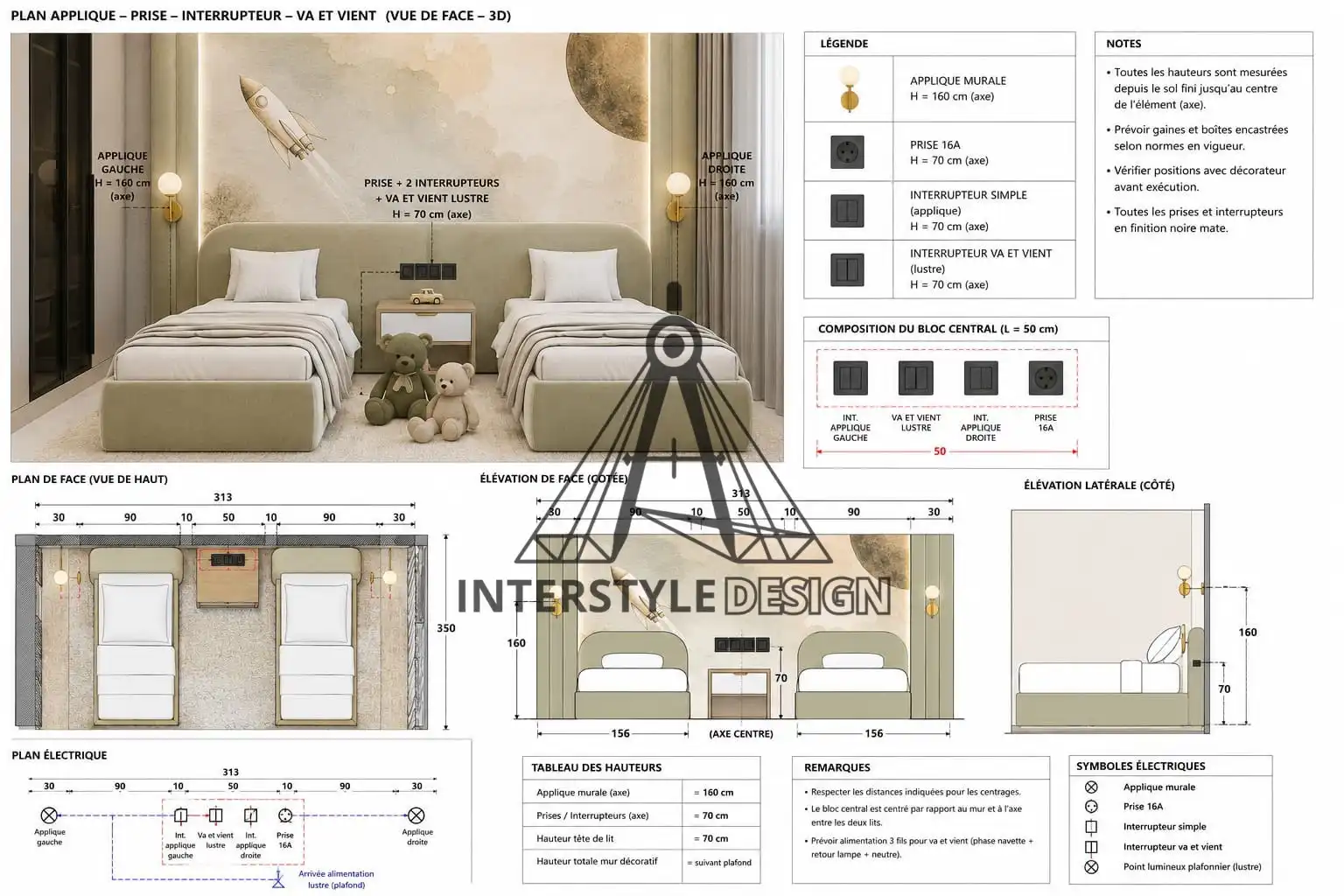 Plan 2D/3D d'aménagement de chambre — Interstyle Design Casablanca