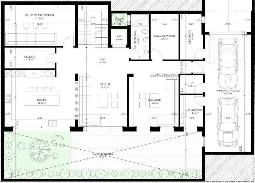 Plan 2D complet aménagement intérieur